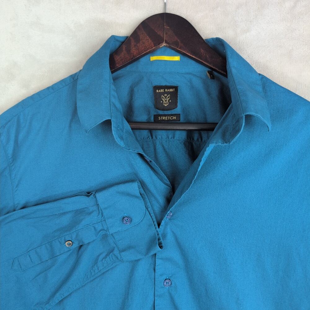 Rare Rabbit Neutrons Petrol Teal Blue Stretch Shirt Men's Large Preppy Corpcore